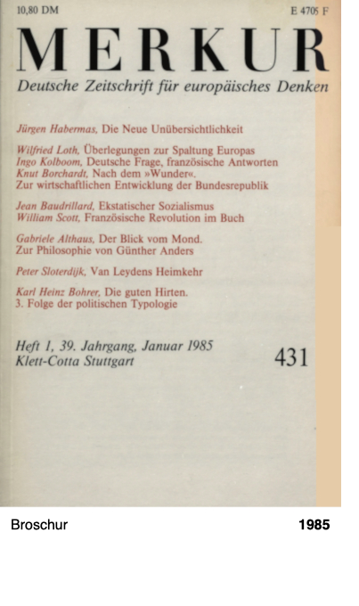 Merkur - Deutsche Zeitschrift für europäisches Denken - Jan. 1985